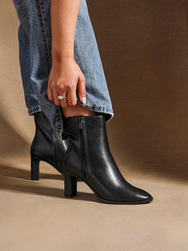 linzi Black Faux Leather Block Heel Ankle Boot