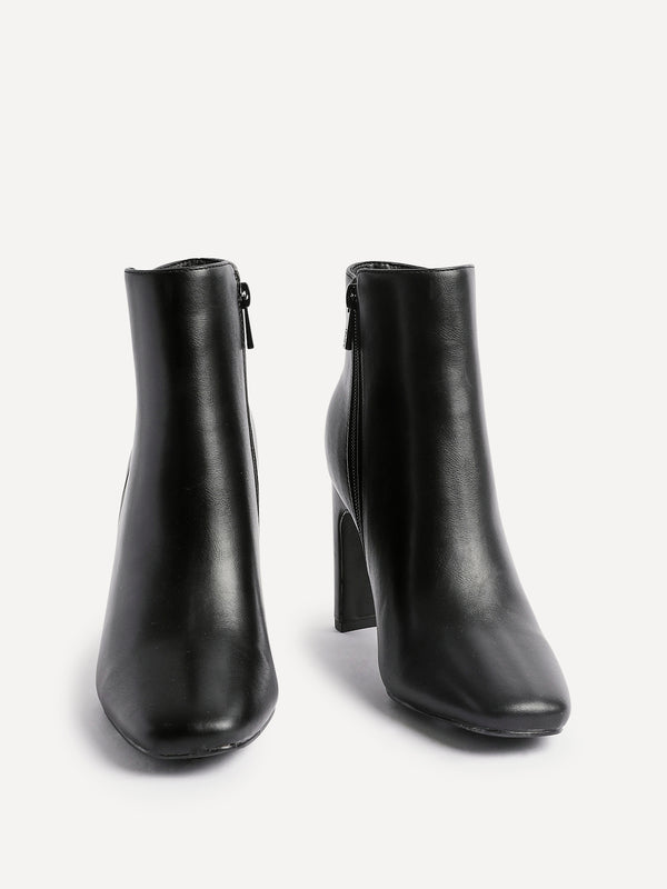 Linzi Black Faux Leather Block Heel Ankle Boot