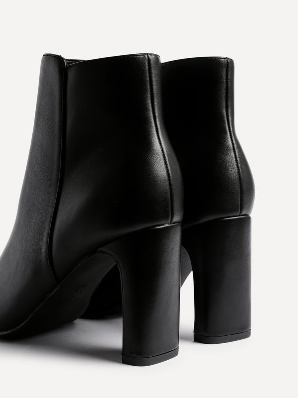 Linzi Black Faux Leather Block Heel Ankle Boot