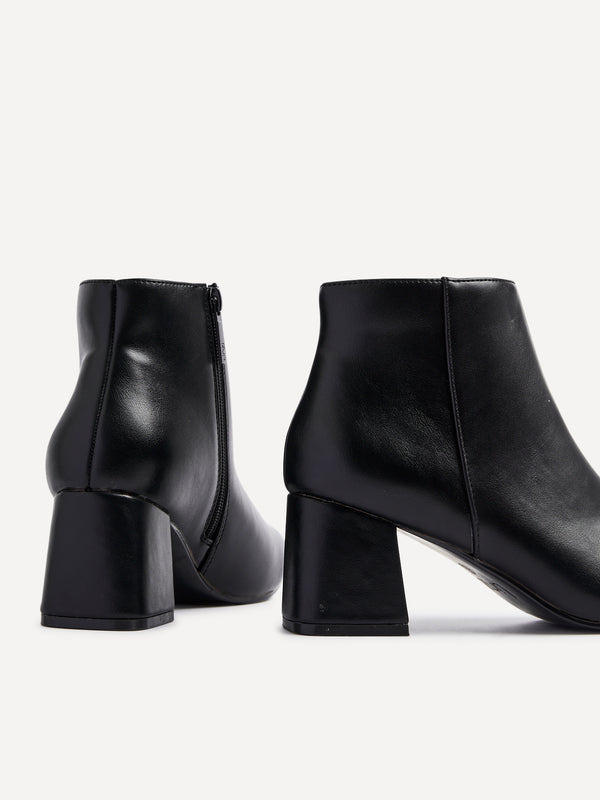 Linzi Black Faux Leather Block Heel Ankle Boot
