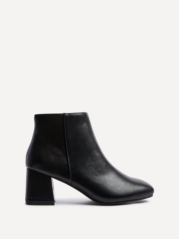 Linzi Black Faux Leather Block Heel Ankle Boot
