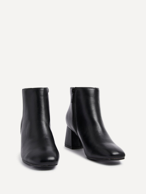 Linzi Black Faux Leather Block Heel Ankle Boot