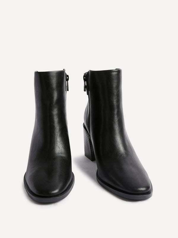 Linzi Black Faux Leather Block Heeled Ankle Boot