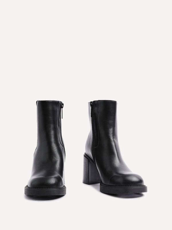 Linzi Black Faux Leather Block Heeled Ankle Boot