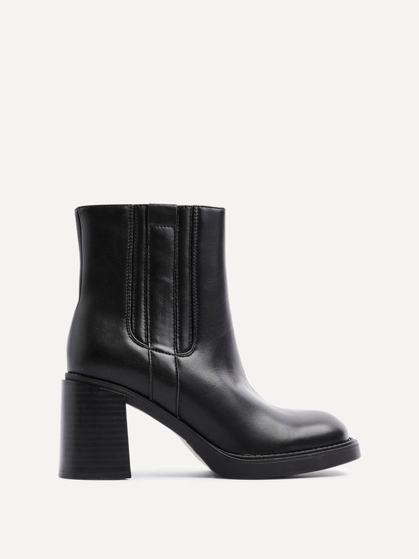 Linzi Black Faux Leather Block Heeled Ankle Boot