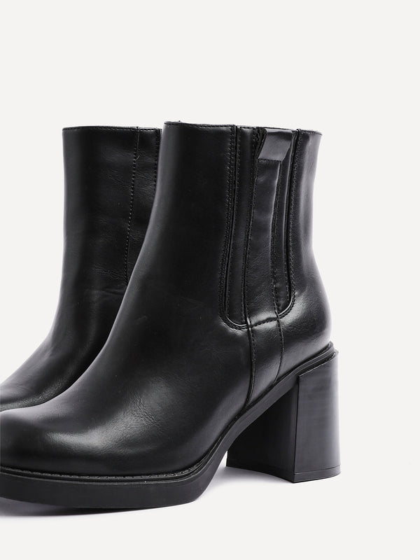 Linzi Black Faux Leather Block Heeled Ankle Boot