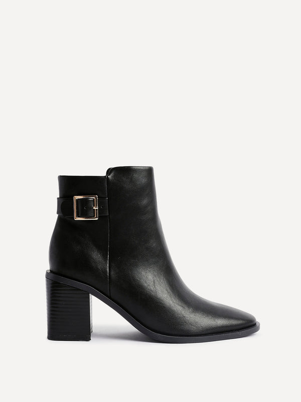 Linzi Black Faux Leather Block Heeled Ankle Boot