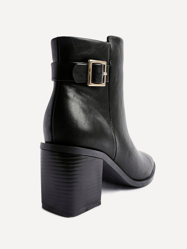 Linzi Black Faux Leather Block Heeled Ankle Boot