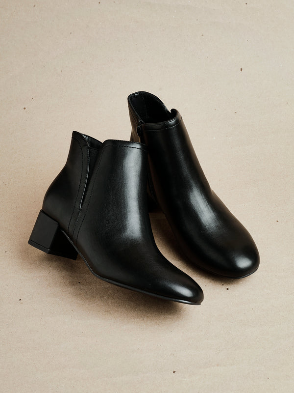 linzi Black Faux Leather Block Heeled Ankle Boot