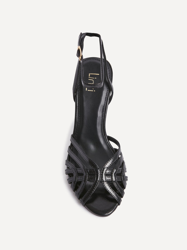 Linzi Black Faux Leather Caged Stiletto Heel