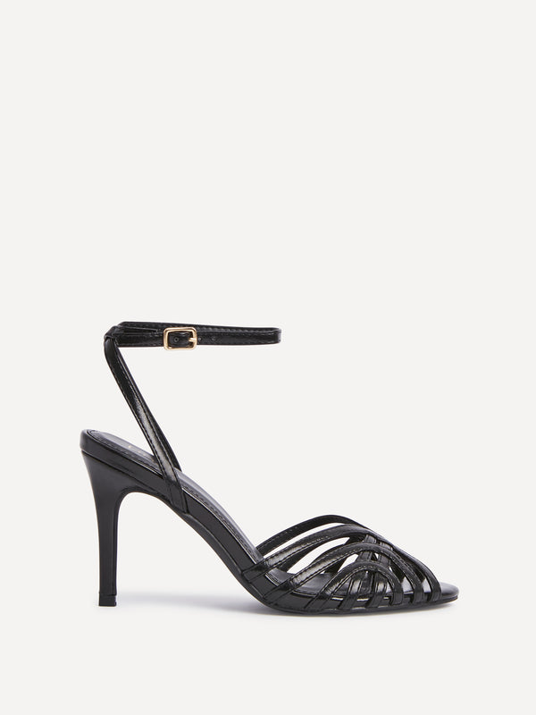 Linzi Black Faux Leather Caged Stiletto Heel
