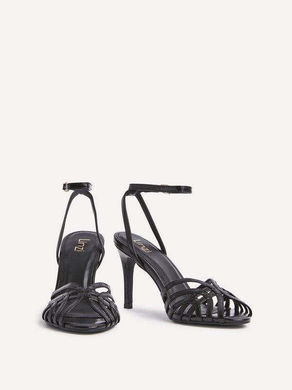 Linzi Black Faux Leather Caged Stiletto Heel