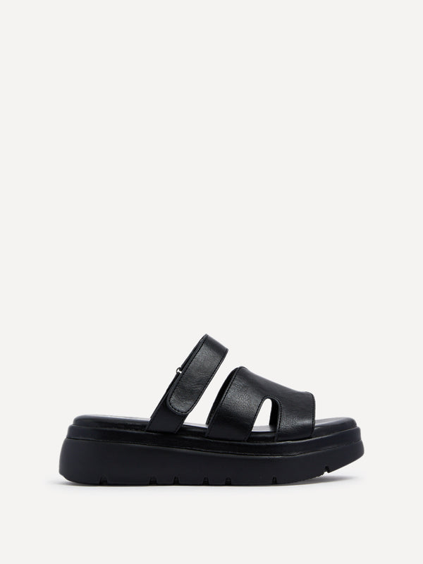 Linzi Black Faux Leather Chunky Link Strap Sandal