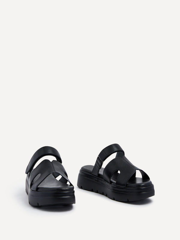 Linzi Black Faux Leather Chunky Link Strap Sandal