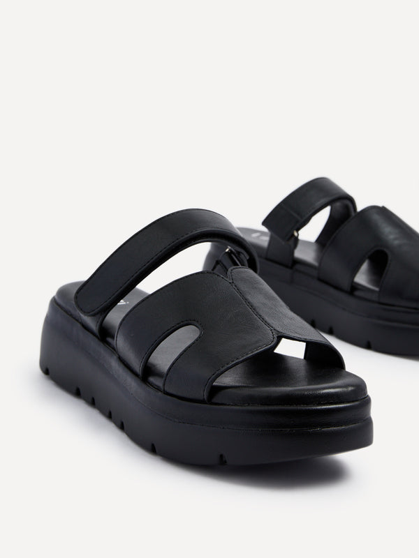 Linzi Black Faux Leather Chunky Link Strap Sandal