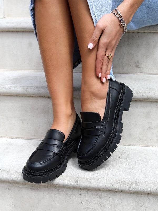 linzi Black Faux Leather Classic Chunky Loafer