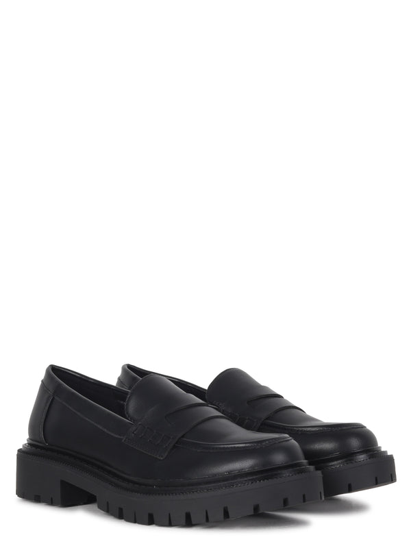 Linzi Black Faux Leather Classic Chunky Loafer