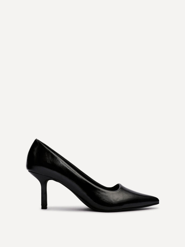 Linzi Black Faux Leather Court Heels