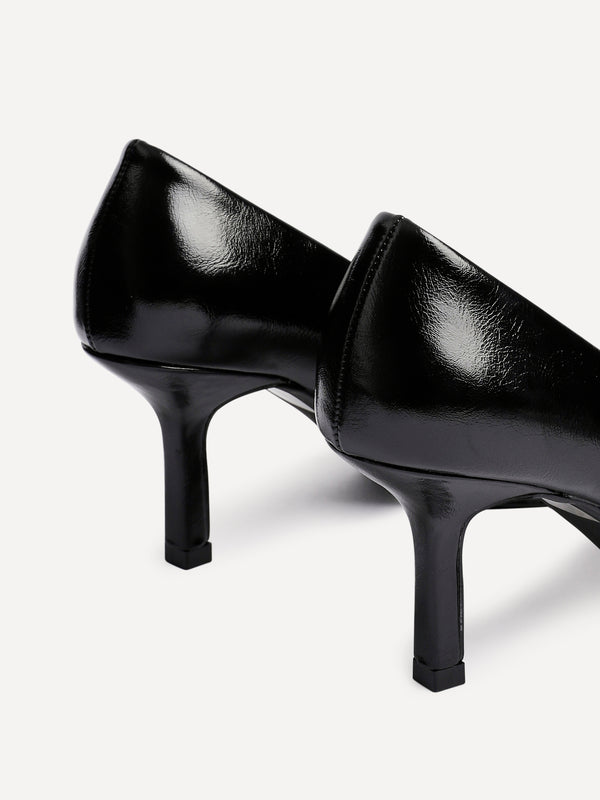 Linzi Black Faux Leather Court Heels