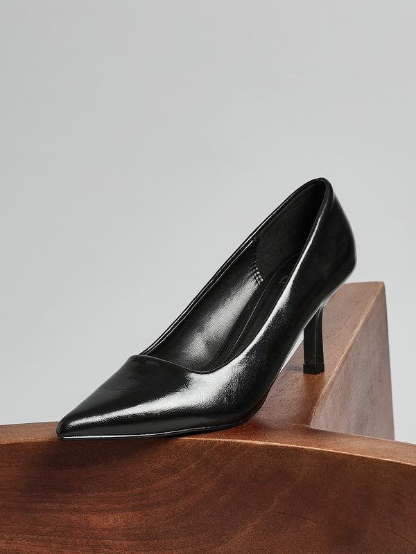 linzi Black Faux Leather Court Heels