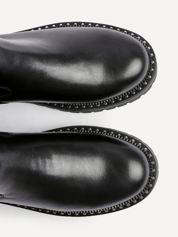 Linzi Black Faux Leather & Croc Knee High Boot