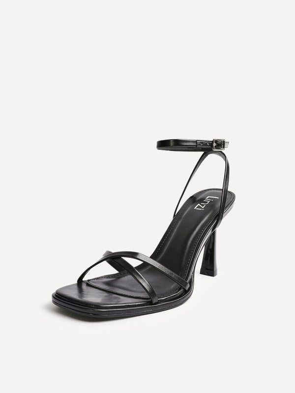Linzi Black Faux Leather Crossover Stiletto Heel
