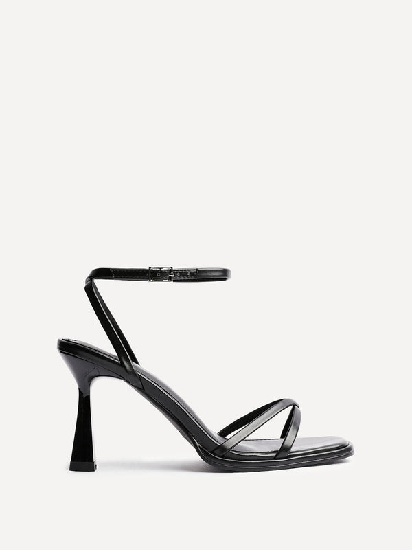Linzi Black Faux Leather Crossover Stiletto Heel