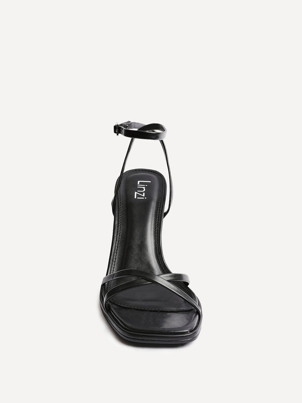 Linzi Black Faux Leather Crossover Stiletto Heel