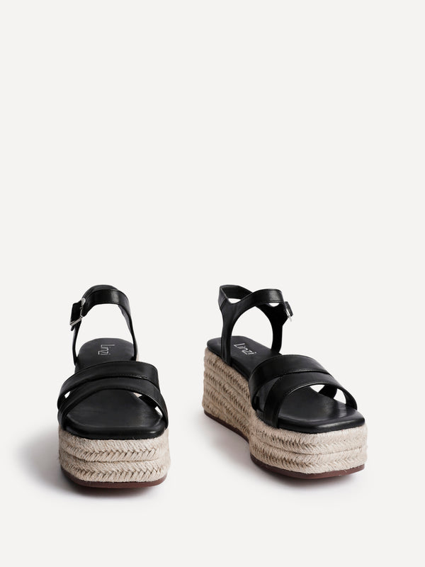 Linzi Black Faux Leather Flatform Two Part Sandal