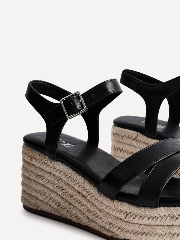 Linzi Black Faux Leather Flatform Two Part Sandal