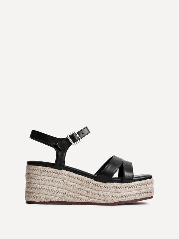 Linzi Black Faux Leather Flatform Two Part Sandal