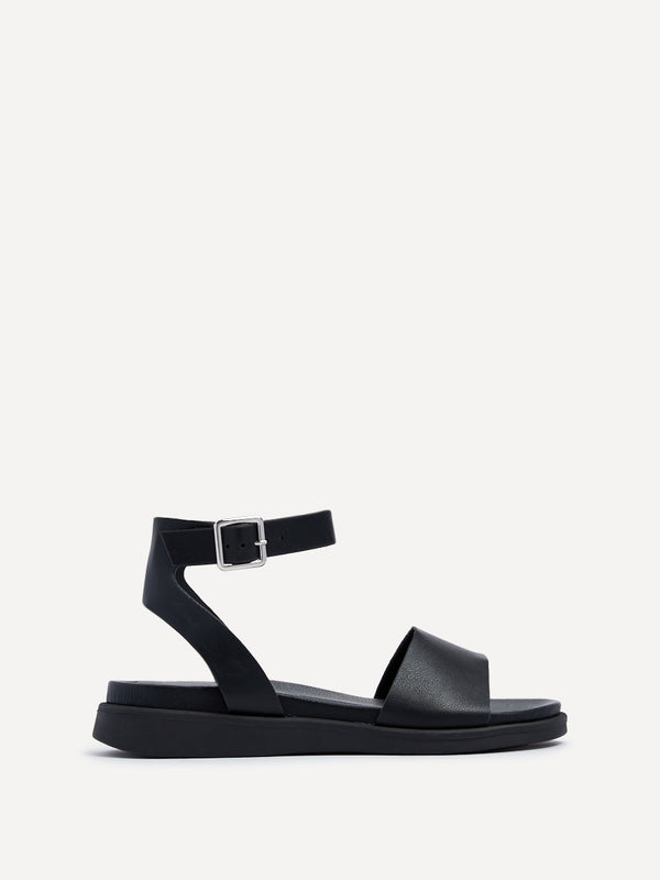 Linzi Black Faux Leather Footbed Flatform Sandals