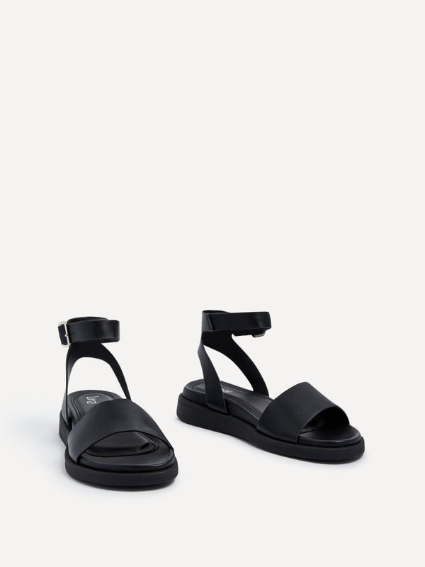 Linzi Black Faux Leather Footbed Flatform Sandals