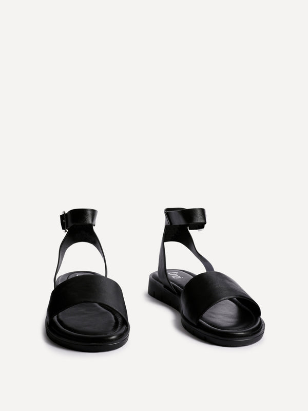Linzi Black Faux Leather Footbed Two Part Sandal