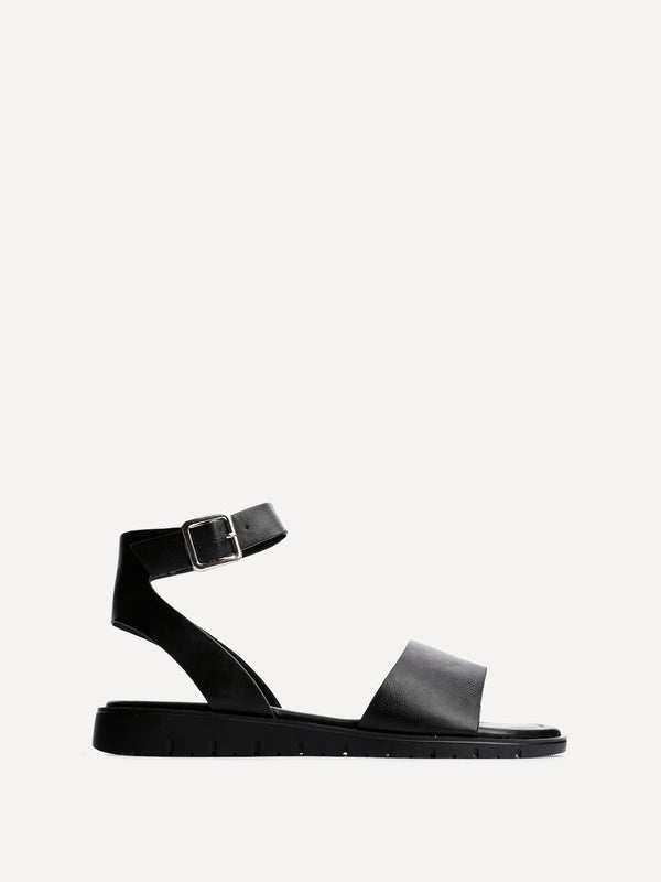 Linzi Black Faux Leather Footbed Two Part Sandal