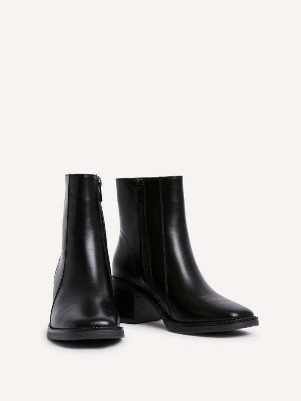 Linzi Black Faux Leather Heeled Ankle Boot