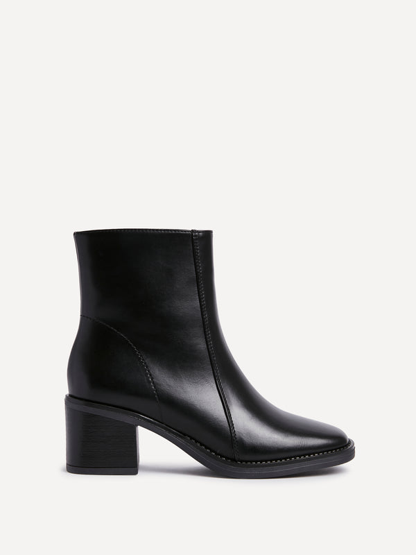 Linzi Black Faux Leather Heeled Ankle Boot