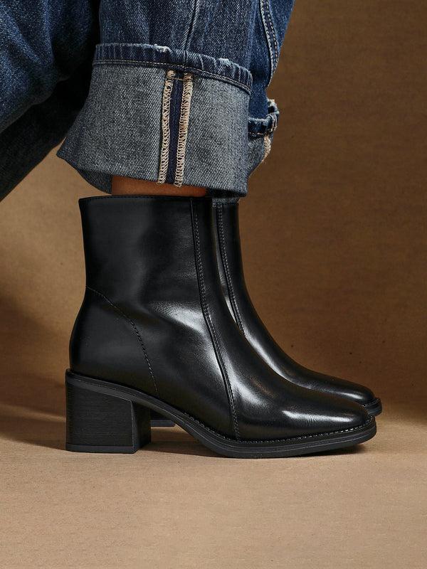 linzi Black Faux Leather Heeled Ankle Boot