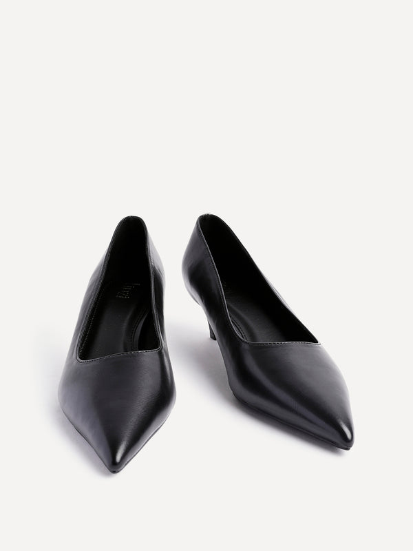 Linzi Black Faux Leather Kitten Court Heel