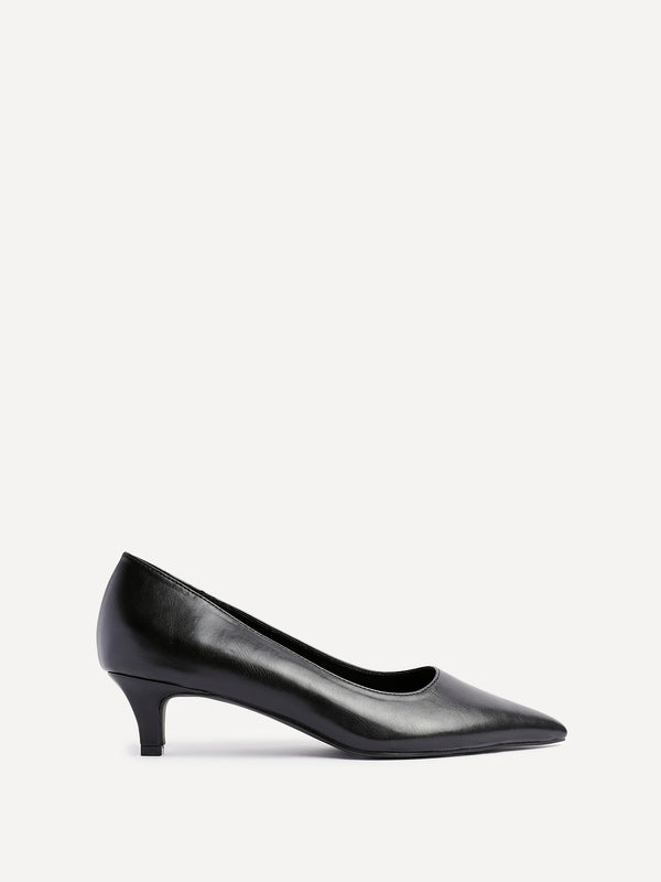 Linzi Black Faux Leather Kitten Court Heel