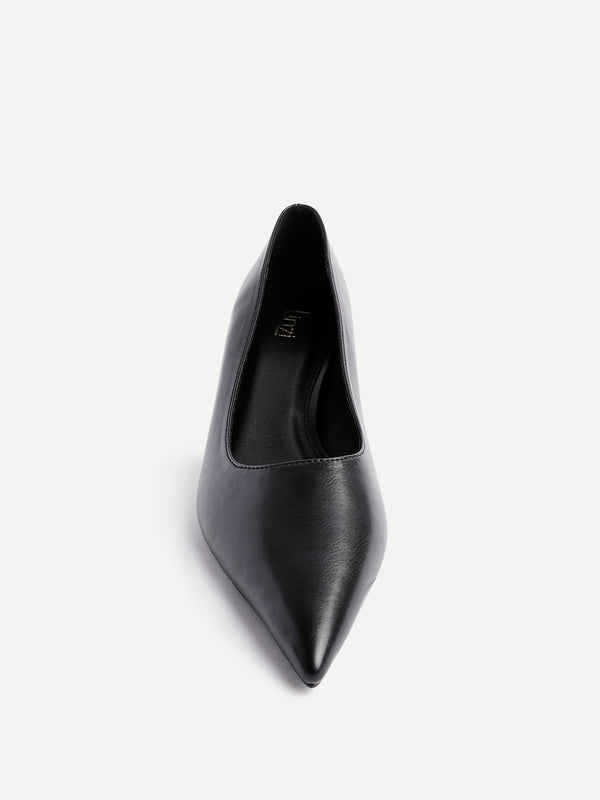 Linzi Black Faux Leather Kitten Court Heel