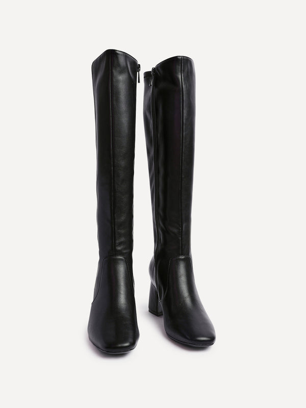 Linzi Black Faux Leather Knee High Boot