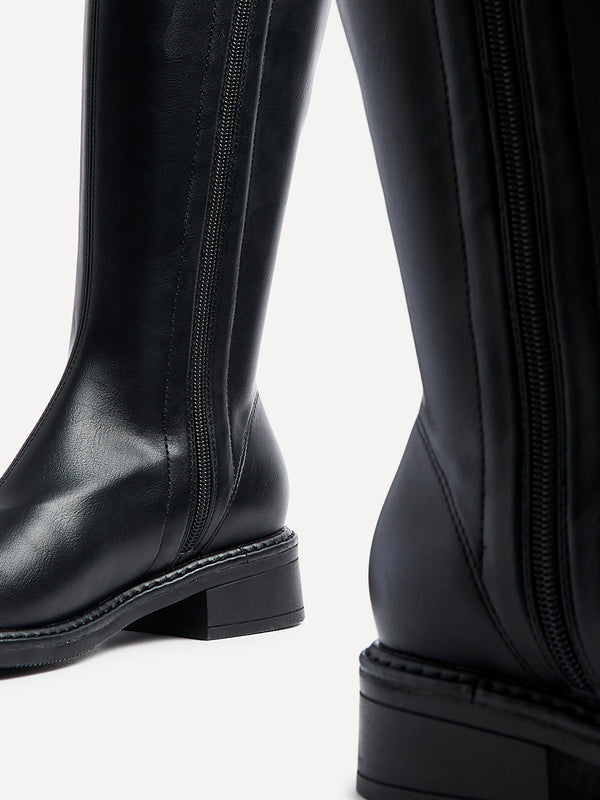 Linzi Black Faux Leather Knee High Boot