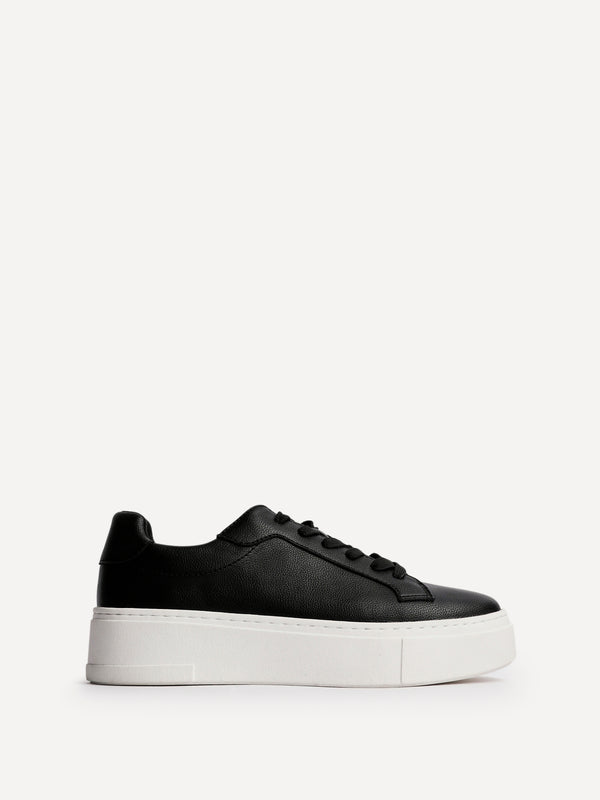 Linzi Black Faux Leather Lace Up Flatform Trainers
