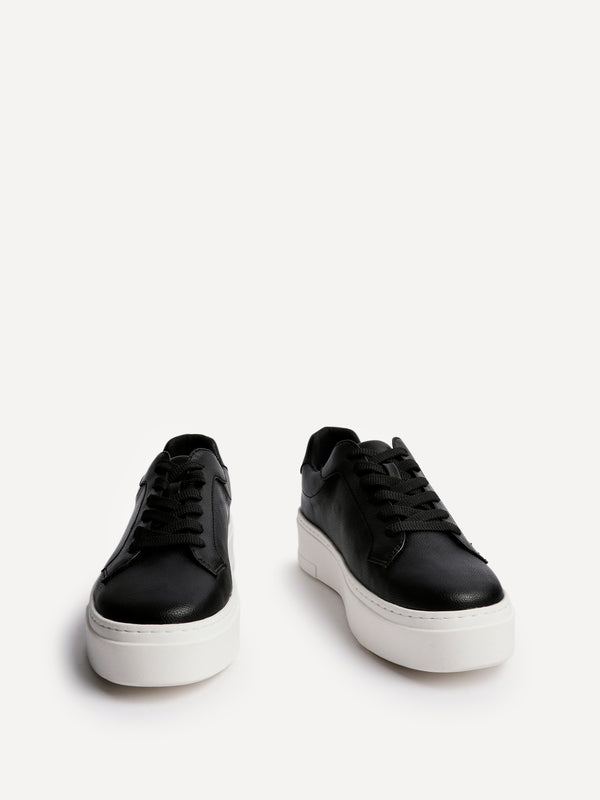 Linzi Black Faux Leather Lace Up Flatform Trainers