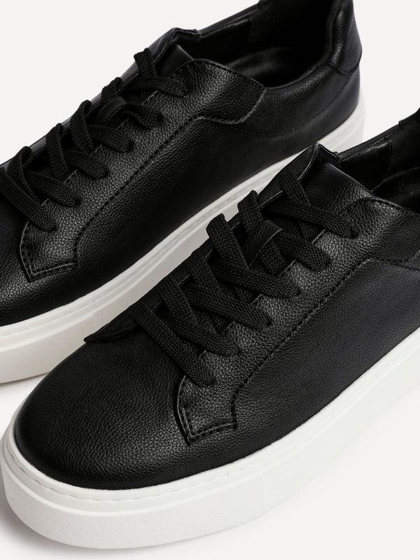 Linzi Black Faux Leather Lace Up Flatform Trainers