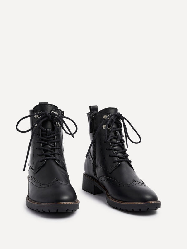 Linzi Black Faux Leather Lace Up Military Boot