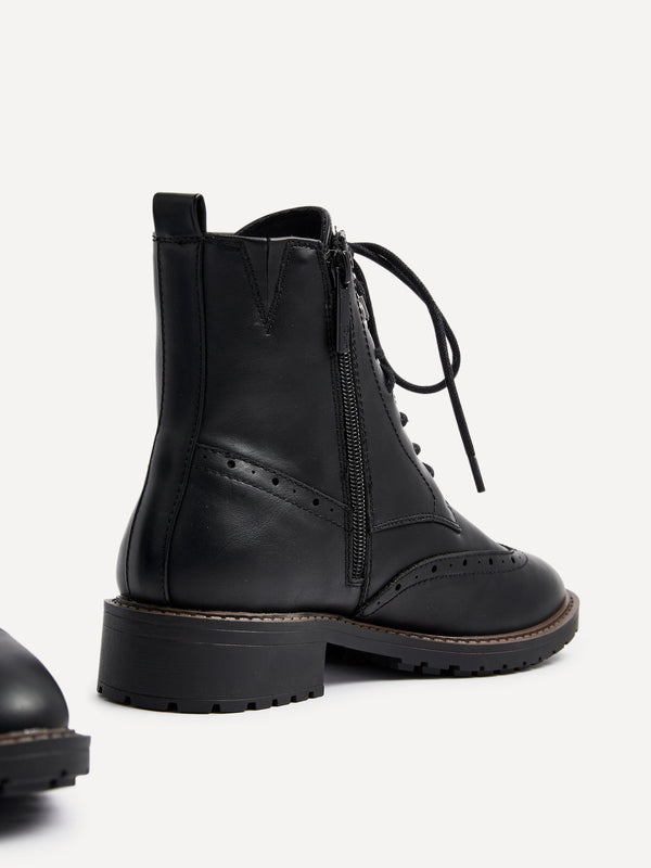 Linzi Black Faux Leather Lace Up Military Boot