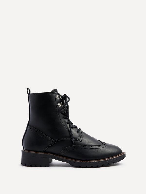 Linzi Black Faux Leather Lace Up Military Boot