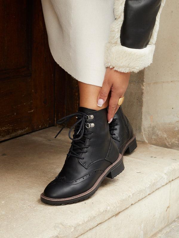 linzi Black Faux Leather Lace Up Military Boot